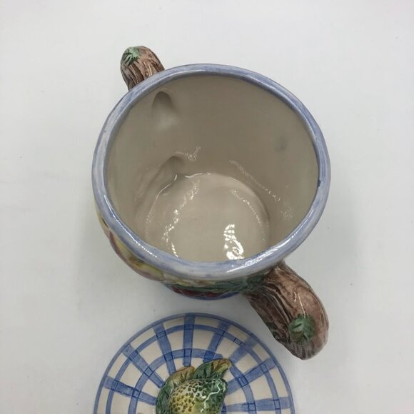 Vintage 1994 Omnibus China Sugar and Creamer Set Checkered Fruit Theme - Picture 8 of 15